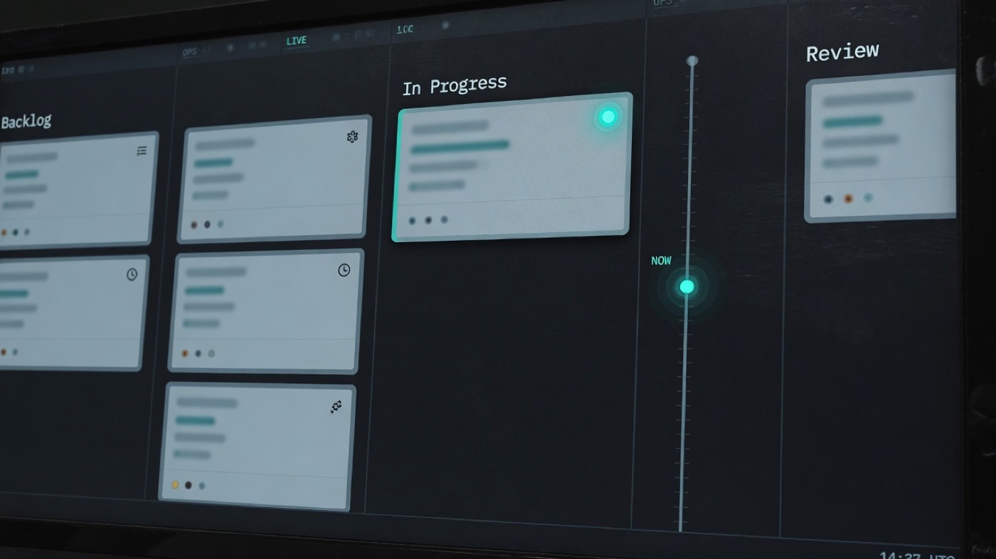 Live operations board with a now marker